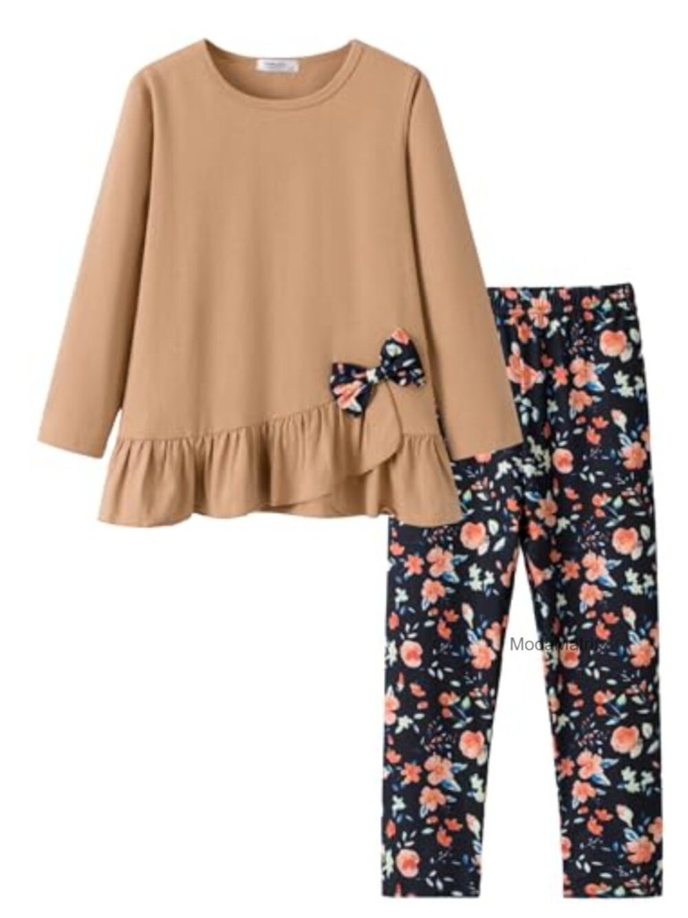 Girls 2 Piece Outfit Bow Top Floral Loose Pants Set Toddler